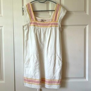 Faherty Hailee Organic Cotton Shift Dress Ivory W/ Pink And Yellow Stripes Small